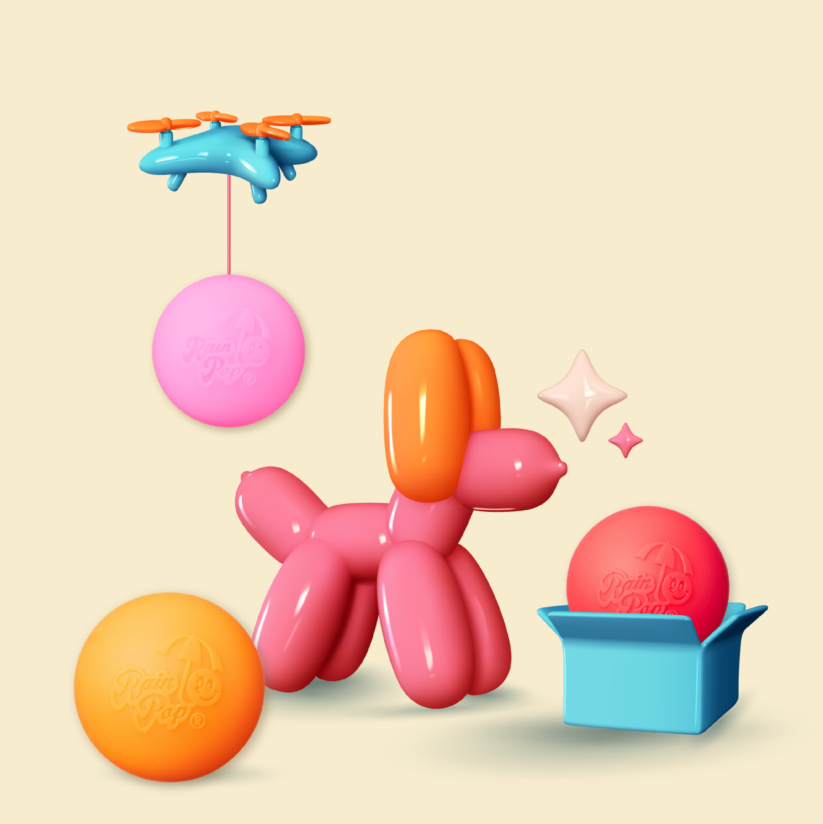 RainPop-Red,Orange,Pink 3色Set